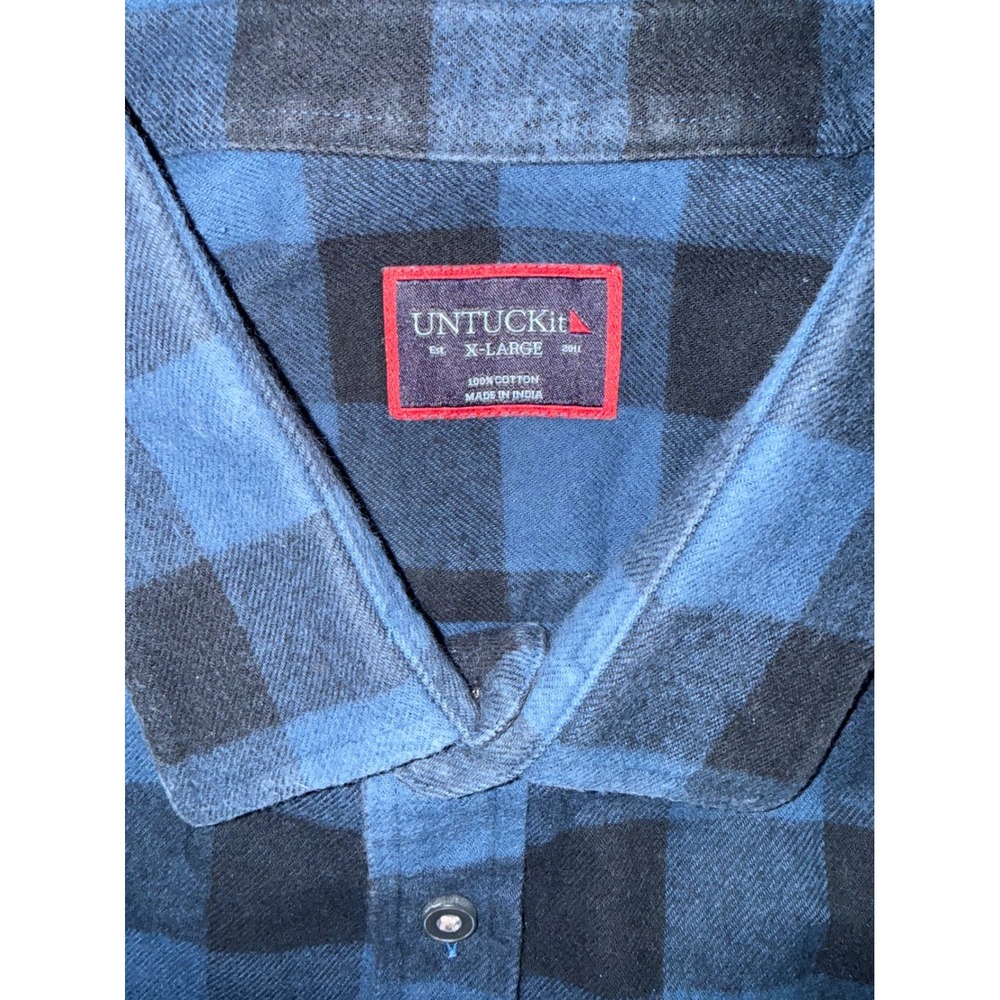 UNTUCKit Button Down Mens XL Blue Buffalo Check Flannel Long Sleeve Shirt - Picture 2 of 7